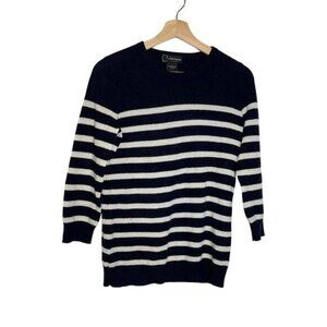 Bloomingdale's Cashmere Button Shoulder Navy Striped Sweater Women's Size M